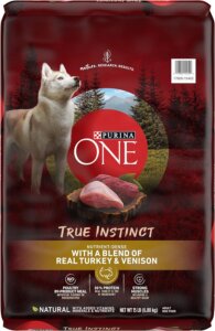 Dry dog food from Purina ONE True Instinct, a blend of real turkey and venison